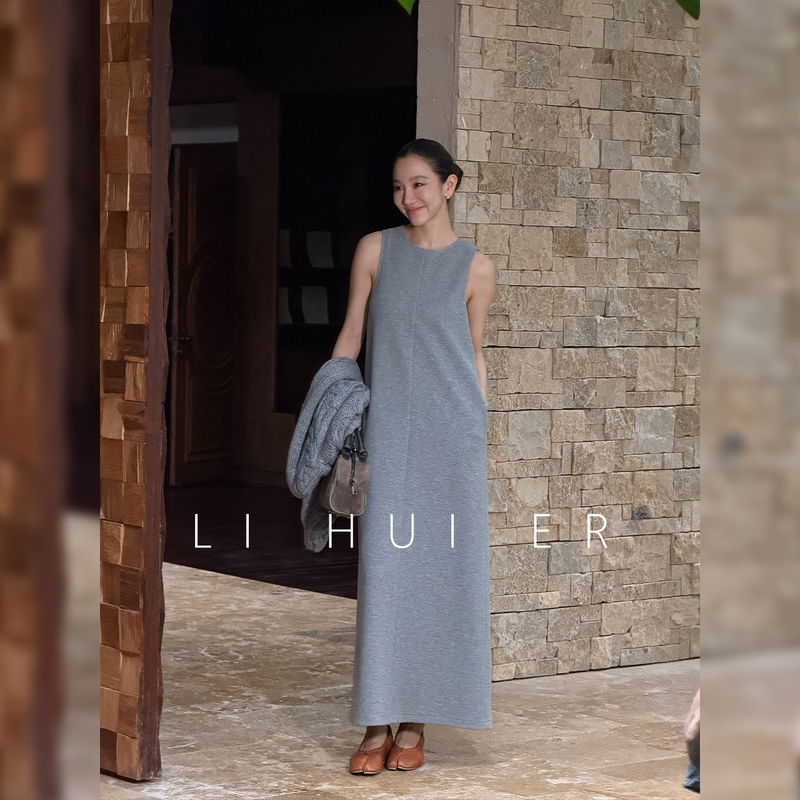 Lihuier Li Hui'Er Yiyu Wool Cashmere Gray Minimalist Sleeveless Dress Women's Autumn Tank Dress Lihuier Li Hui'Er Yiyu Wool Cashmere Gray Minimalist Sleeveless Dress Women's Autumn Tank Dress