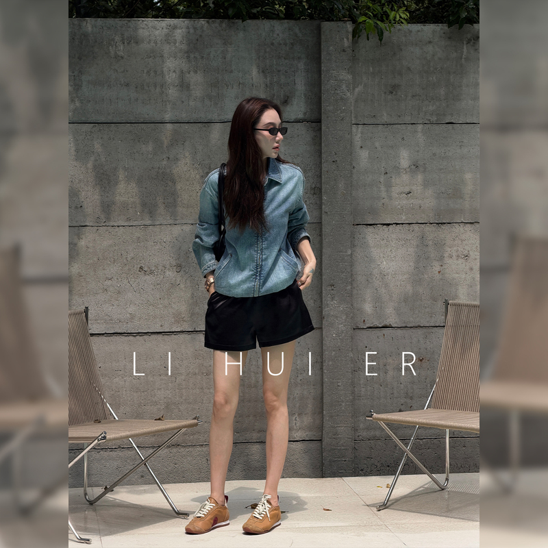 Lihuier [Gallon Traces] Summer Hong Kong Style Retro Loose Blue Pure Cotton Denim Jacket for Women