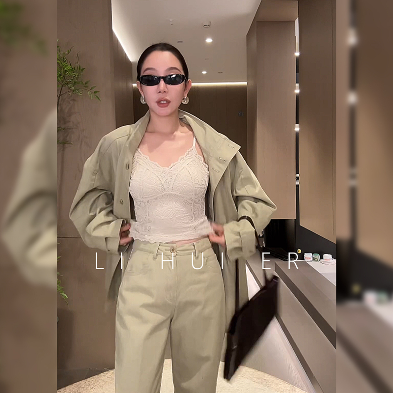 Li Hui Er [Li Hui'Er] [Liuhui] Spring New Minimalist Style Solid Color Lace Camisole Tank Top