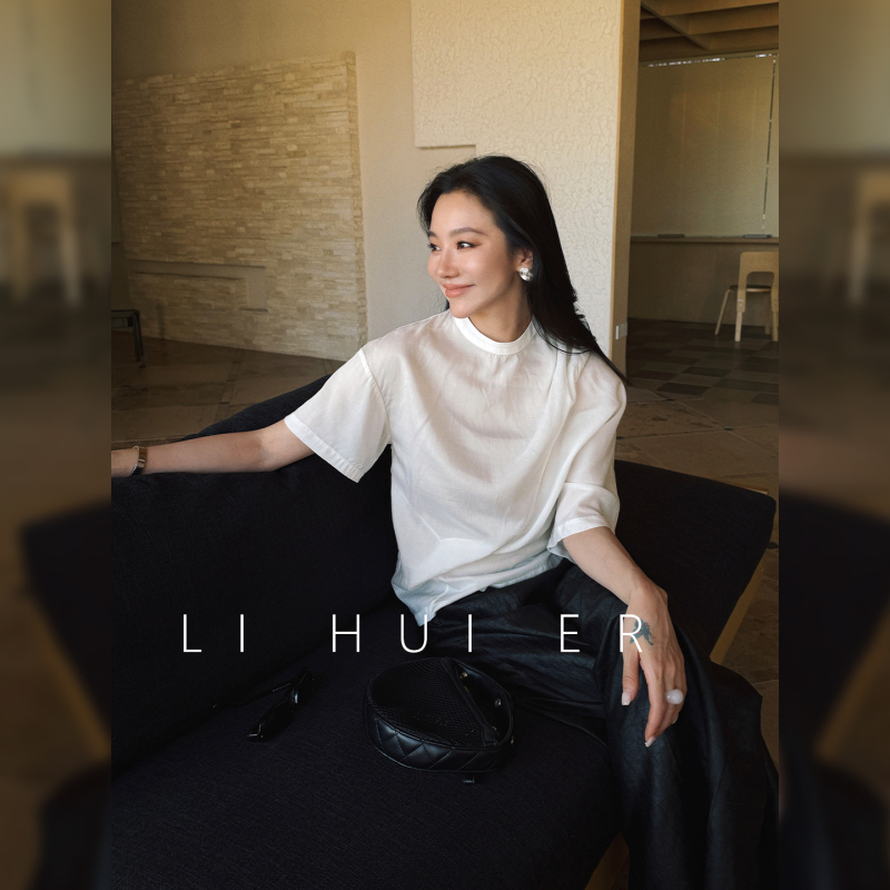 Lihuier [Asturian Island] White Round-Neck Short-Sleeve T-Shirt, Summer Salt-Style Light Mature Loose Top