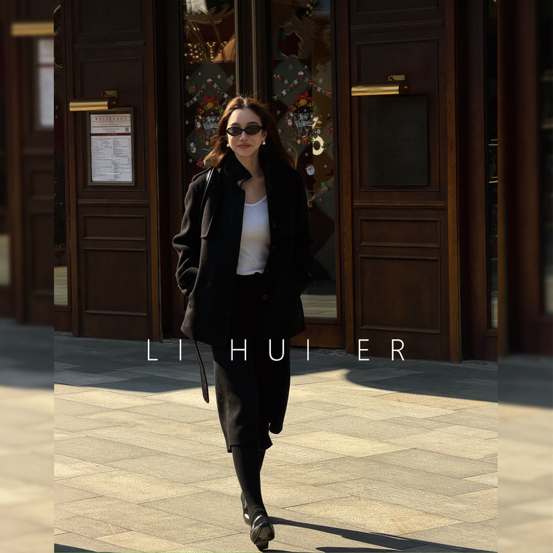 Lihuier Li Hui'Er Belgian Snowy Night High-End Black Double-Sided Wool Coat Short Woolen Jacket Lihuier Li Hui'Er Belgian Snowy Night High-End Black Double-Sided Wool Coat Short Woolen Jacket