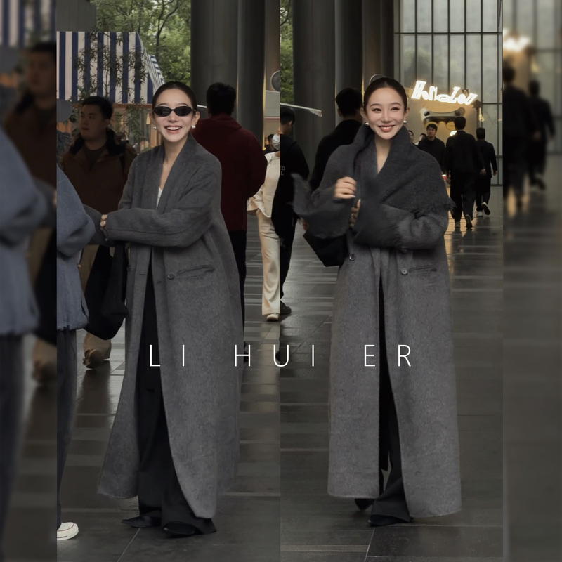 Lihuier Li Hui'Er Eternal Night Aurora Double-Breasted Double-Sided Wool Gray Suli Coat Women's Winter Woolen Jacket