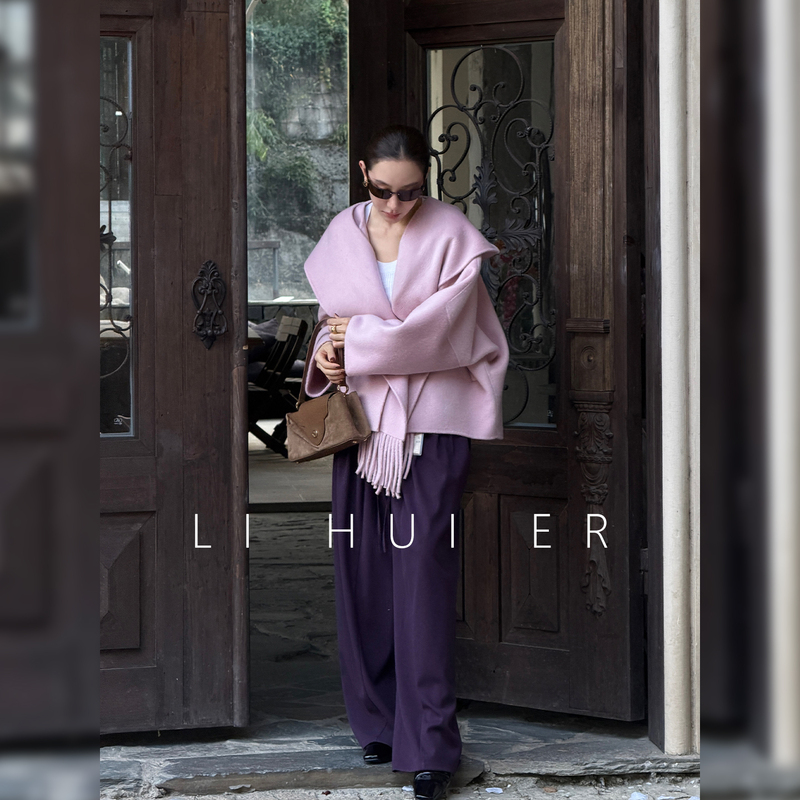 Lihuier [Purple Hibiscus] Wool Draped Crisp Vintage Purple Casual Pants with Thigh Wrinkle Coverage