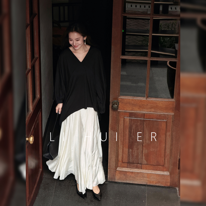 Lihuier [with Yu] Designer White Midi Skirt for Women, Spring Style, Light Luxury, High-End Feel, Large Flared Skirt