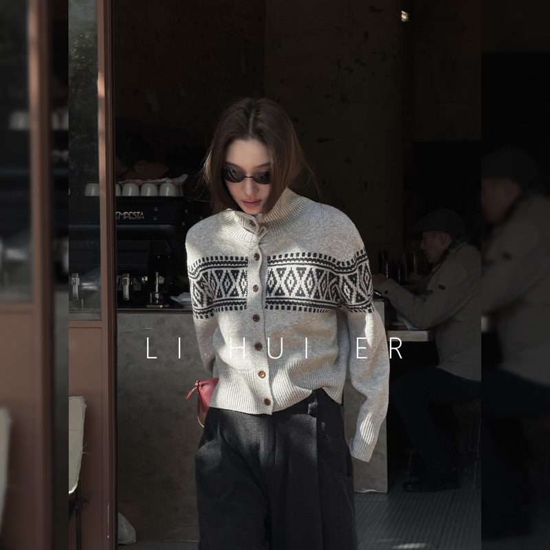 Lihuier Proseus Fair Isle Jacquard Sweater Cardigan Women's Winter Turtleneck Knitwear Top