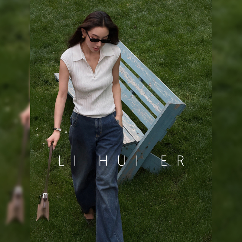 Lihuier Li Hui'Er from Lin Zuoan, High-Fashion Right-Angle Shoulder Short-Sleeve T-Shirt for Women, Sleeveless Top for Women, Summer