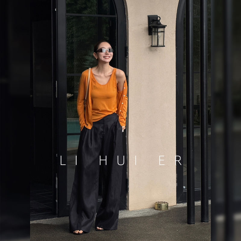 Lihuier Li Hui'Er Summer Tencel Linen Loose Fit Casual Slimming Wide Leg Pants for Women