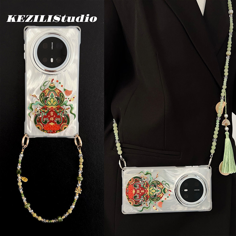 Auspicious Gourd ~ KZL Crossbody New Chinese Style Chain for Huawei Mate 80 Pro Phone Case, Feather Yarn Vivo X200s Handheld Lanyard, Apple 17 Pro Shoulder Strap, Xiaomi 17 Ultra