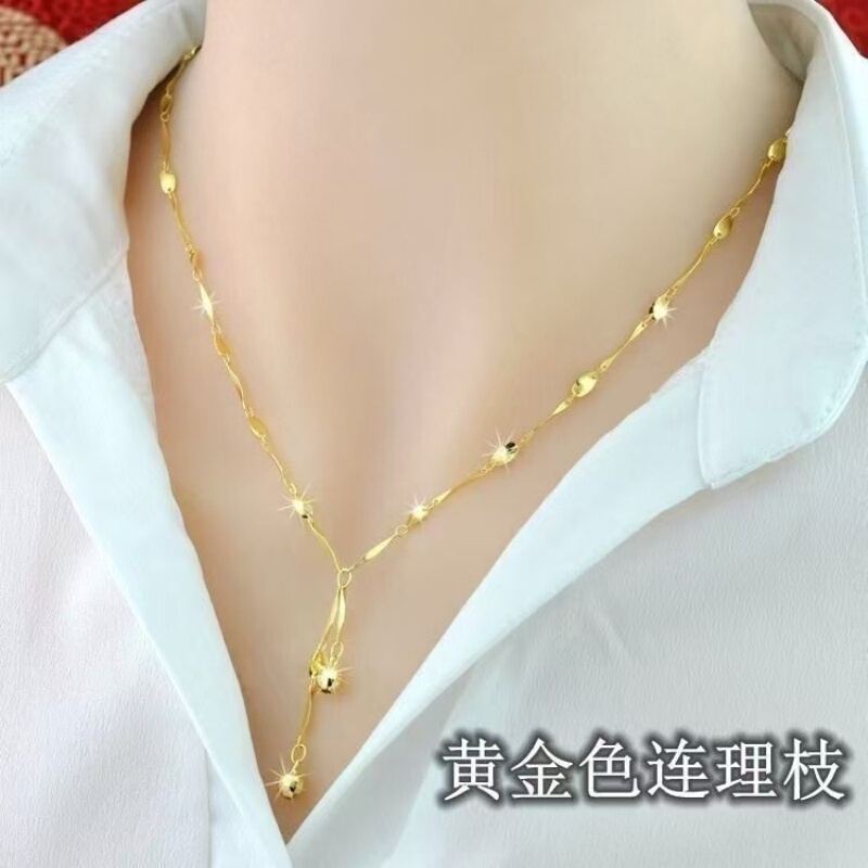 Vietnamese Sand Gold Tassel Necklace for Women, Light Luxury, Versatile, Long-Lasting Gold Color Clavicle Chain, Gift for Wife's Birthday Vietnamese Sand Gold Tassel Necklace for Women, Light Luxury, Versatile, Long-Lasting Gold Color Clavicle Chain, Gift for Wife's Birthday
