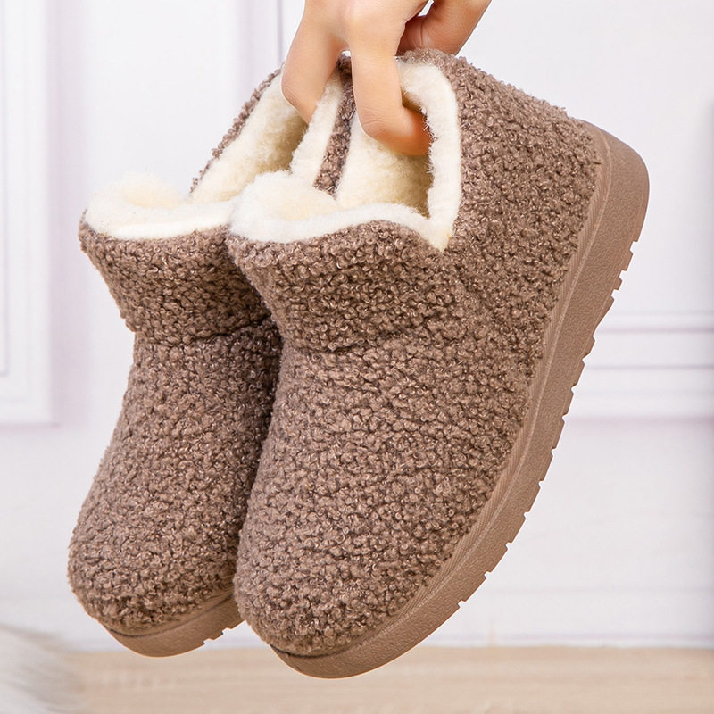New Style Cotton Slippers for Women, All-Season Furry Shoes with Added Fleece, Non-Slip, Fashionable Slip-On Outdoor Snow Boots