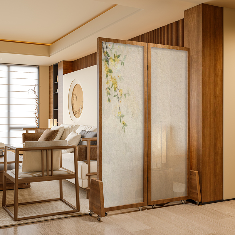 Song Dynasty Aesthetics Chinese-Style Solid Wood Screen Partition Entrance Hall Living Room Decoration Sofa Movable Partition Folding Screen Osmanthus