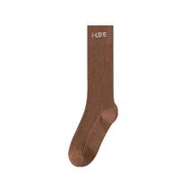 New embroidered pile socks early autumn double-needle pure cotton high boots socks fashionable gray high-looking anti-pilling long tube