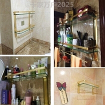Single layer double layer cosmetic glass bathroom rectangular rack towel rack front golden bathroom mirror rack wall hanging