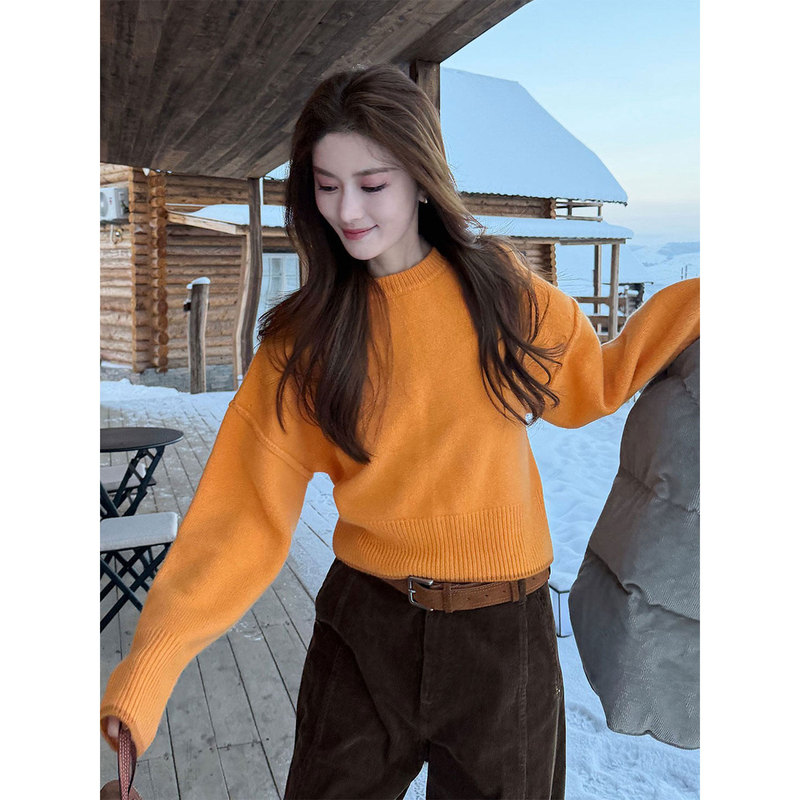 Minimalist Orange Sweater for Women, New Winter Style, Soft and Stylish Pullover, Casual and Trendy Short Knit Top Minimalist Orange Sweater for Women, New Winter Style, Soft and Stylish Pullover, Casual and Trendy Short Knit Top