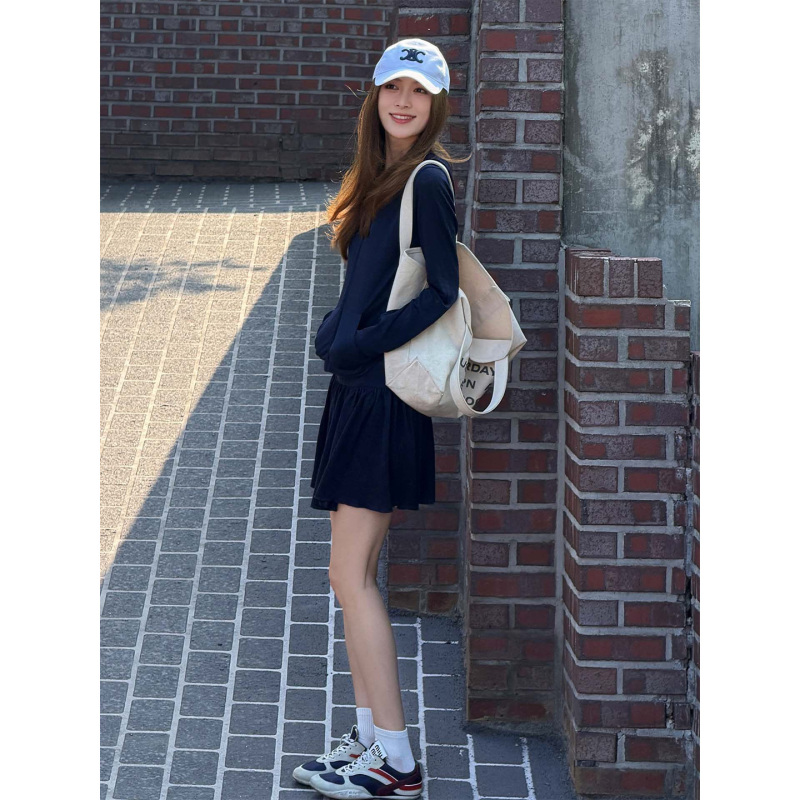 Fiery Fire【Fashionable】Lyocell Navy Blue Suit for Women 2026 New Casual Style Retro Two-Piece Set