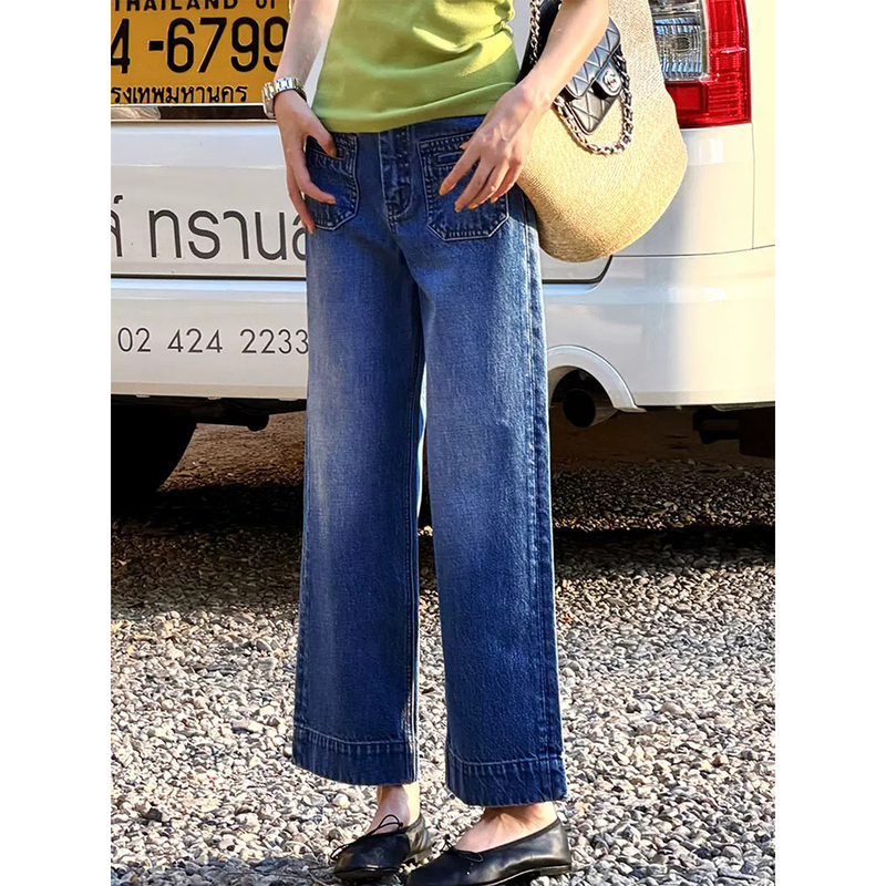 Chihuohe Straight-Leg Jeans for Women, New Slim-Fit Spring/Summer Thin High-Waisted Design, Casual Versatile Cropped Pants