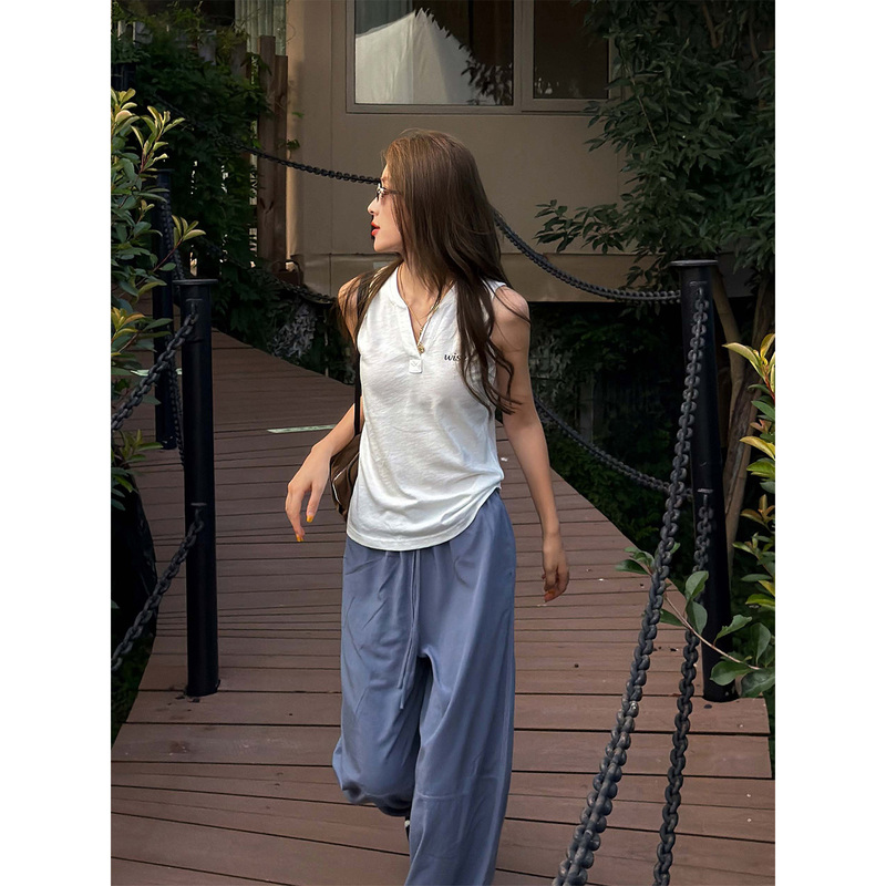 Fiery Fire【Zhang Li】White Henley Collar Sleeveless Vest for Women, New Letter Print Summer Casual Top Fiery Fire【Zhang Li】White Henley Collar Sleeveless Vest for Women, New Letter Print Summer Casual Top