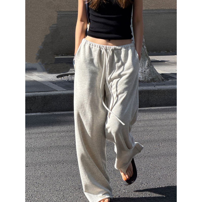 Fiery Flame【Celebrity Gray】American-Style Simple Versatile Drapey Casual Sweatpants for Women, Stylish Summer Pants, Thin Style