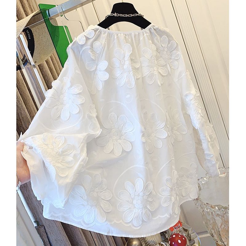 High-End and Super Pretty French Embroidered Lace Floral White Shirt Babydoll Loose Top Women's Spring Clothing High-End and Super Pretty French Embroidered Lace Floral White Shirt Babydoll Loose Top Women's Spring Clothing