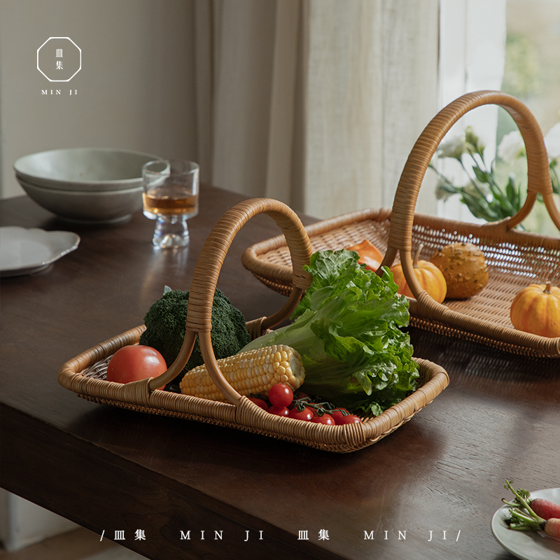 Wooden Plate Collection | Mu Zhou Basket Imported Natural Plant Rattan Hand-Woven Storage Basket Fruit Bread Vegetable Basket Wooden Plate Collection | Mu Zhou Basket Imported Natural Plant Rattan Hand-Woven Storage Basket Fruit Bread Vegetable Basket
