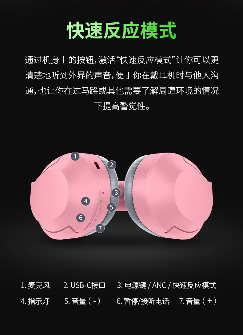 Беспроводной игровой гарнитура razer/雷蛇 寂星鲨opus x头戴式蓝牙无线anc降噪耳机音乐游戏耳机