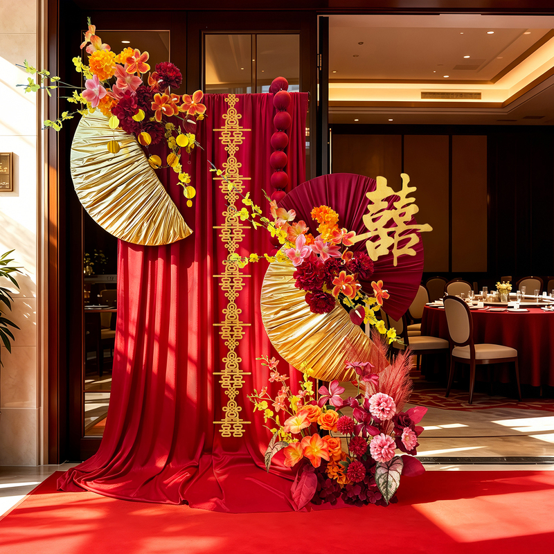 New Chinese-Style Wedding Decoration with Double Happiness Character Garlands, Background Wall for Wedding Banquet, Welcome Background Wall, Photo Atmosphere Arrangement Supplies New Chinese-Style Wedding Decoration with Double Happiness Character Garlands, Background Wall for Wedding Banquet, Welcome Background Wall, Photo Atmosphere Arrangement Supplies