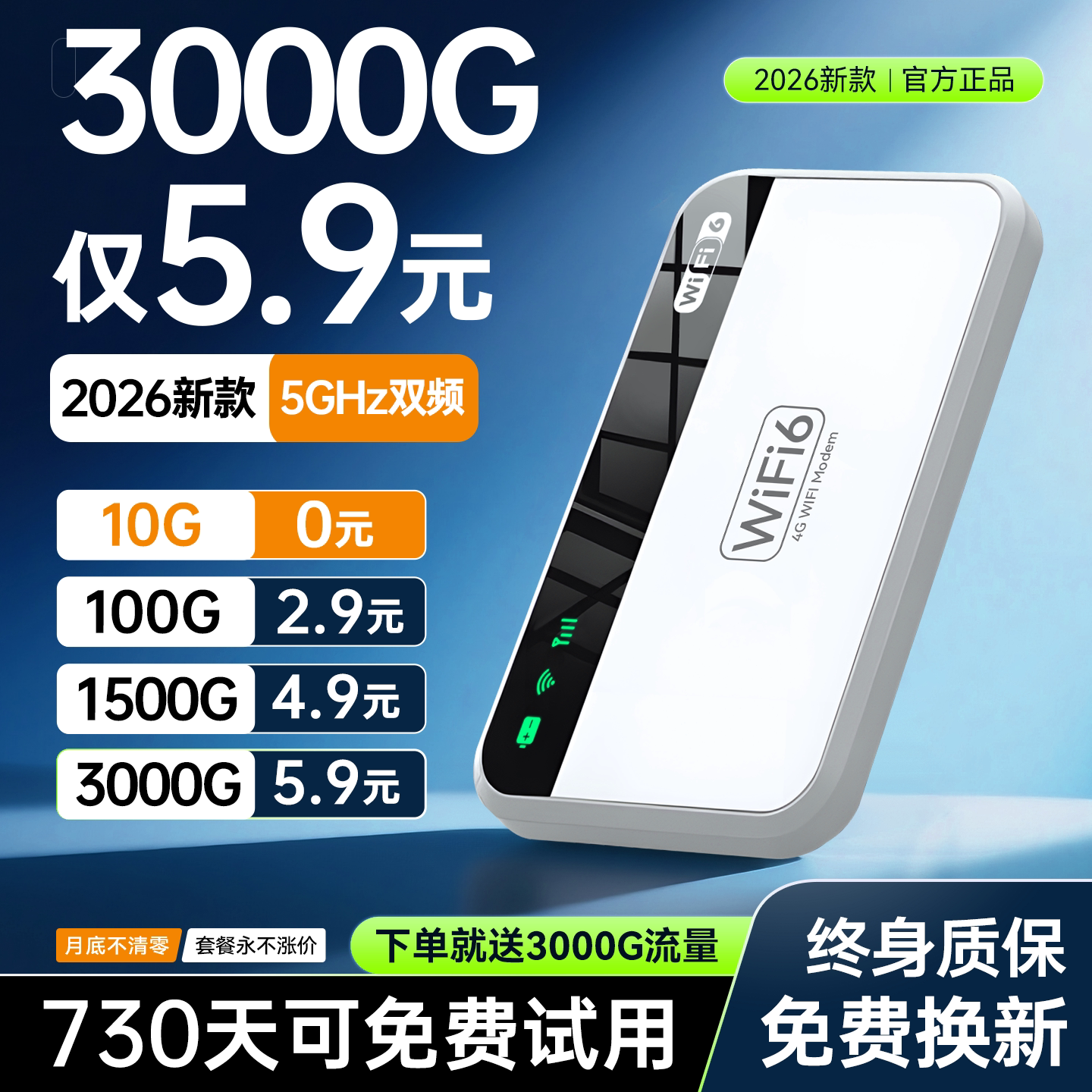 Портативный wifi2026 новый умный мобильный беспроводной wifi6 портативный автомобильный домашний маршрутизатор с тремя сетями Netcom