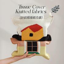 Fabric cotton knitted jacquard personalized tissue bag light luxury style home office desk tissue bag removable and washable