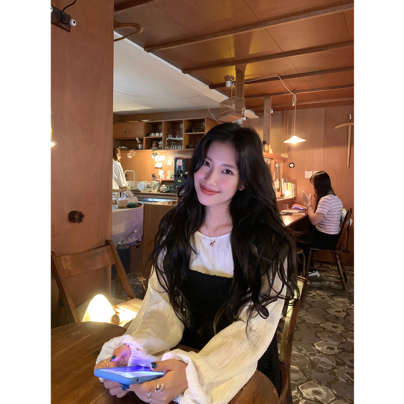Daqianwithu Versatile Three-Dimensional Textured Loose Wool-Like Lace Casual Top