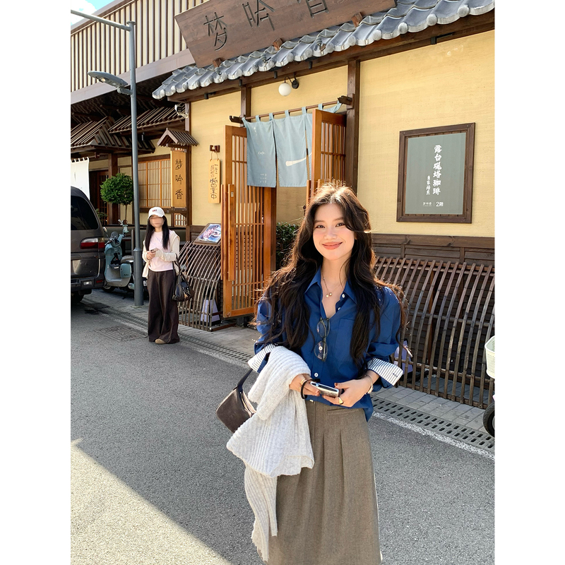 Daqianwithu Embroidered Cuffs, Contrasting Colors, Comfortable and Relaxed Fit, Simple and High-End Shirt Daqianwithu Embroidered Cuffs, Contrasting Colors, Comfortable and Relaxed Fit, Simple and High-End Shirt
