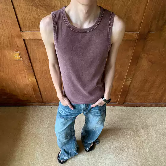 Oalin American Retro Distressed Tank Top Cleanfit Ribbed Commuter Vest for Men