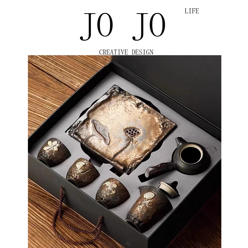 Jojo Tea Set Retro Japanese-Style Coarse Pottery Tea Set Home Use Small Kung Fu Ceramic Teapot Teacup Office Gift Box