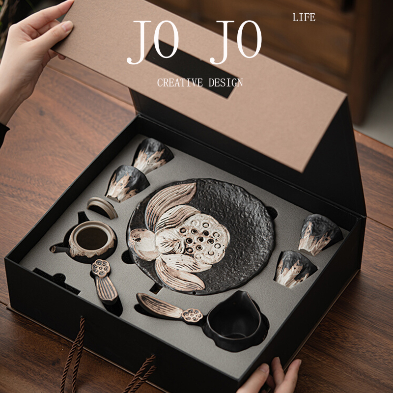 Jojo Kung Fu Tea Set High-End Luxury Wabi-Sabi Style Handmade Purely Handcrafted Teapot and Teacup Gift Box Set