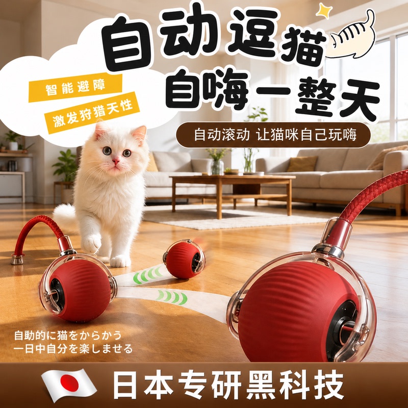 【Automatic Cat Teaser Ball】Cat Toy for Self-Entertainment, Smart Cat Teaser Stick, Energy-Consuming Bouncing Ball, Electric