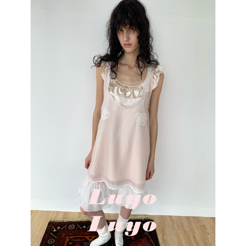 Luyoluyo 26Ss Real Two-Piece Set Lace Embroidered Ruffle Dress-Style Top