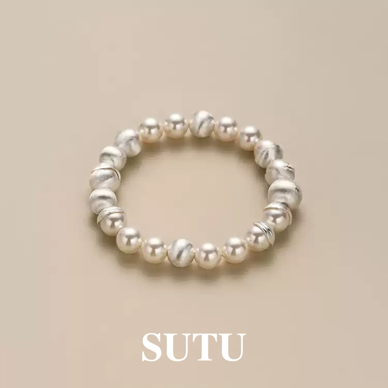 Sutu Bracelet Brushed Sterling Silver with Swarovski Pearls Beaded Women's Light Luxury Niche High-End Exquisite Bracelet Jewelry