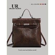 Difold Zone] UR Retro Double Shoulder Bag 2024 Large Capacity Schoolgirl Tote Bag Backpack Handbag