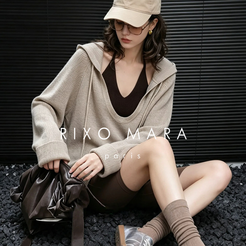 Rixo Mara French-Style Lazy Fashion Two-Piece Set 2026 Autumn New Halter Neck Vest Hooded Cover-Up