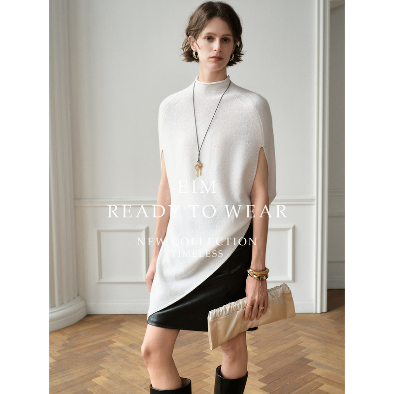 Eim Consinee Sheep Wool Yarn "Pearl Soft Luxury" Quiet Luxury Style Shawl with Straight Cut and Diagonal Hem Knitted Cape Eim Consinee Sheep Wool Yarn "Pearl Soft Luxury" Quiet Luxury Style Shawl with Straight Cut and Diagonal Hem Knitted Cape