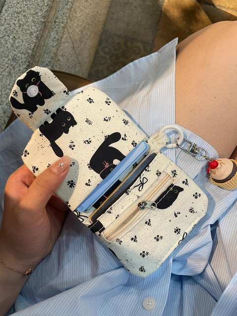 New cute cat multi-layer storage card bag pendant coin wallet canvas headphones bag carry-on certificate bag