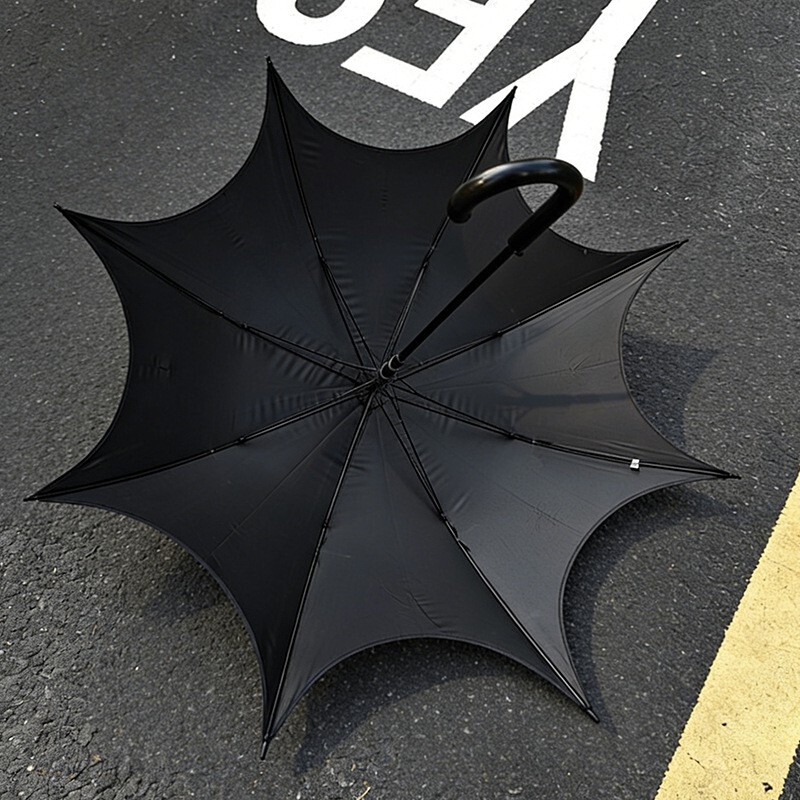 Gothic Long-Handled Umbrella, Dual-Use for Sun and Rain, Subculture Dark Style Lolita Umbrella for Women, Automatic Sun Umbrella with Black Coating for Sun Protection