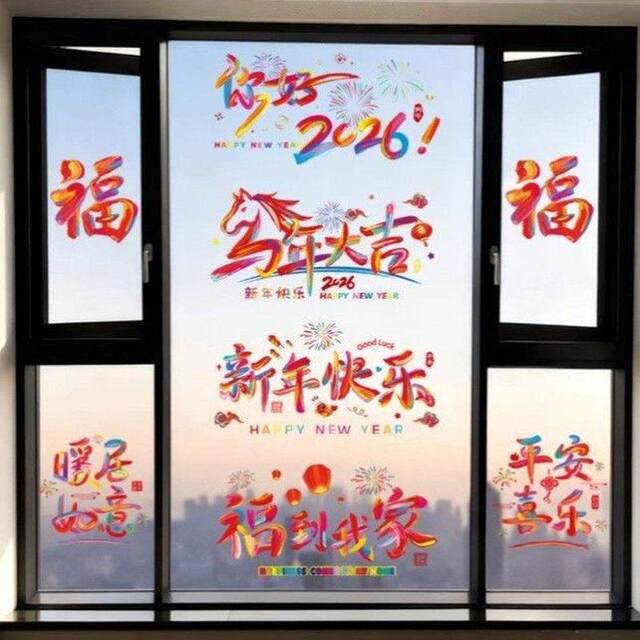 2026 New Year Horse Year Static Cling Glass Door Stickers Spring Festival New Year Door Festive Decoration Window Stickers