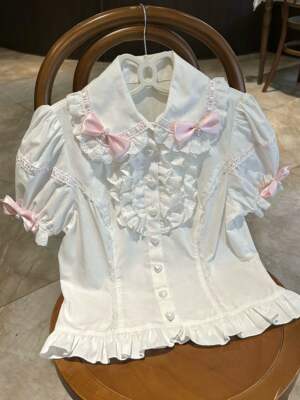 Warm and in stock ~ Showa doll official shirt with pearl bow, heavy industry lolita inner strap and sleeve cuff