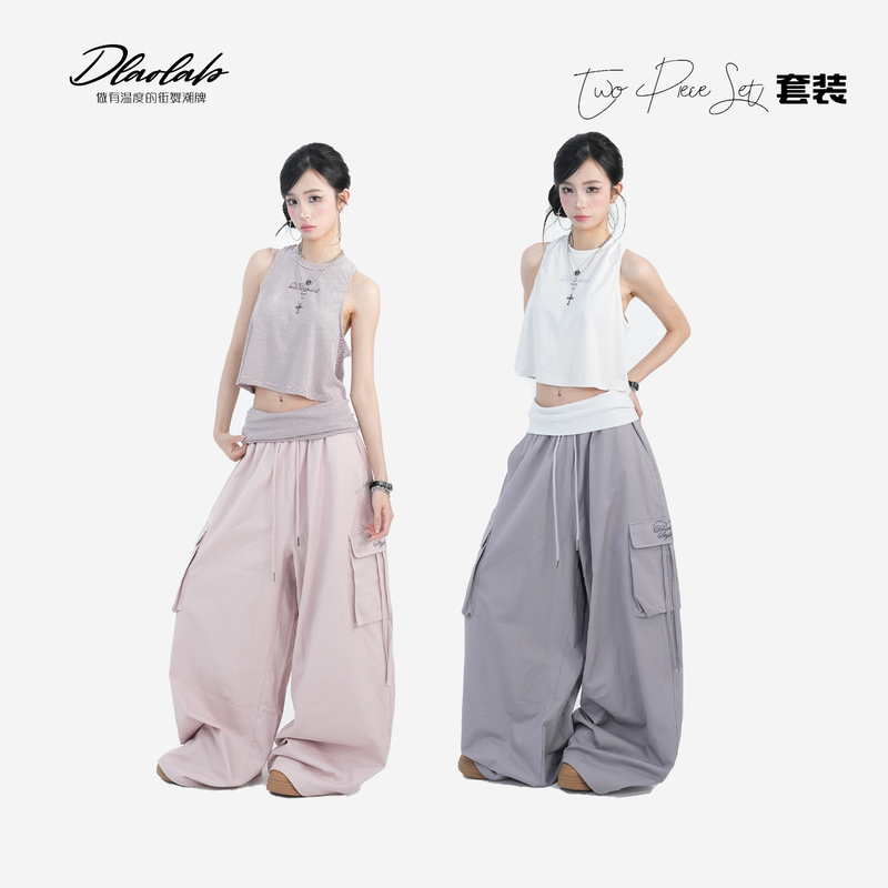 Trendy Street Dance Brand Double Waistband Set, Tank Top and Cargo Pants, Slimming Jazz Versatile Hot Girl Style 1746Tz Trendy Street Dance Brand Double Waistband Set, Tank Top and Cargo Pants, Slimming Jazz Versatile Hot Girl Style 1746Tz