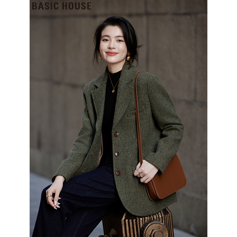 Basic House/Baijiahao French-Style Sheep Wool Suit Collar Woolen Coat for Women 2026 Autumn and Winter New Style