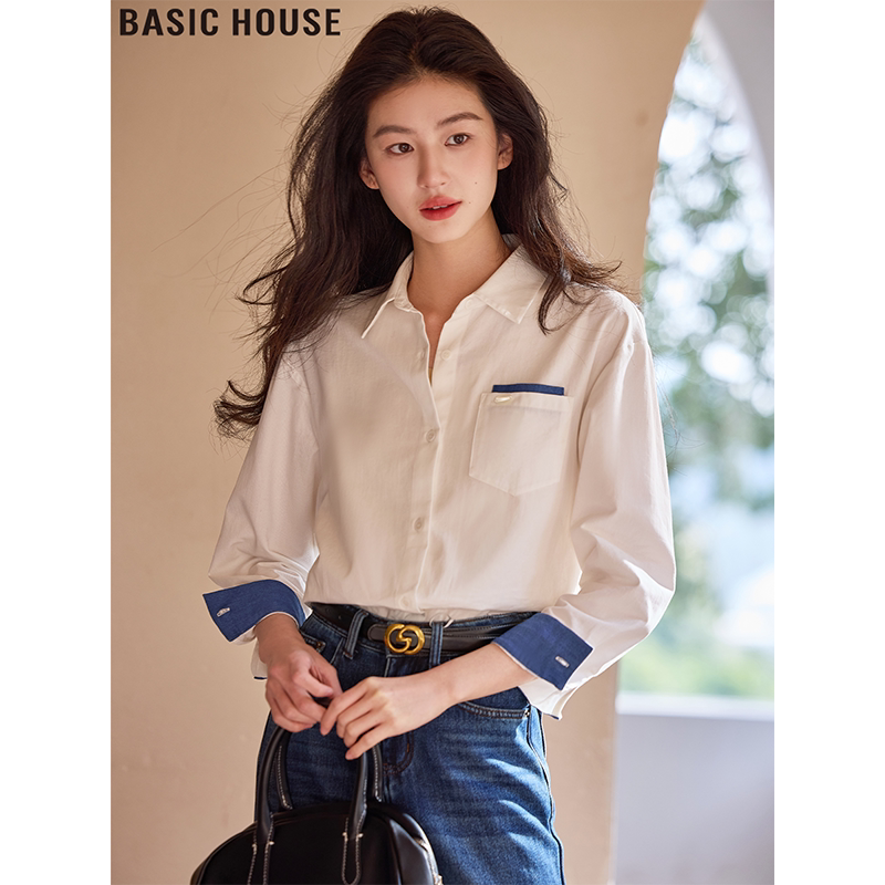 Basic House/Baijiahao White Long-Sleeved Shirt, Professional Work Wear, Layered Lapel Shirt for Women, 2026 Autumn and Winter