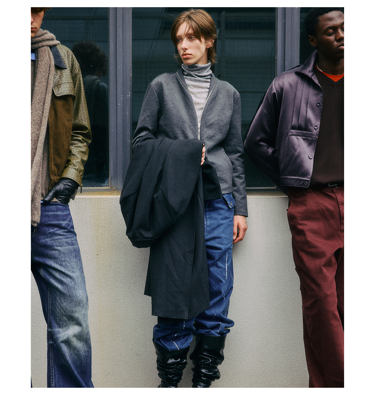 Slight Vogue Light Gray Shawl-Collar Zip Sweatshirt Jacket