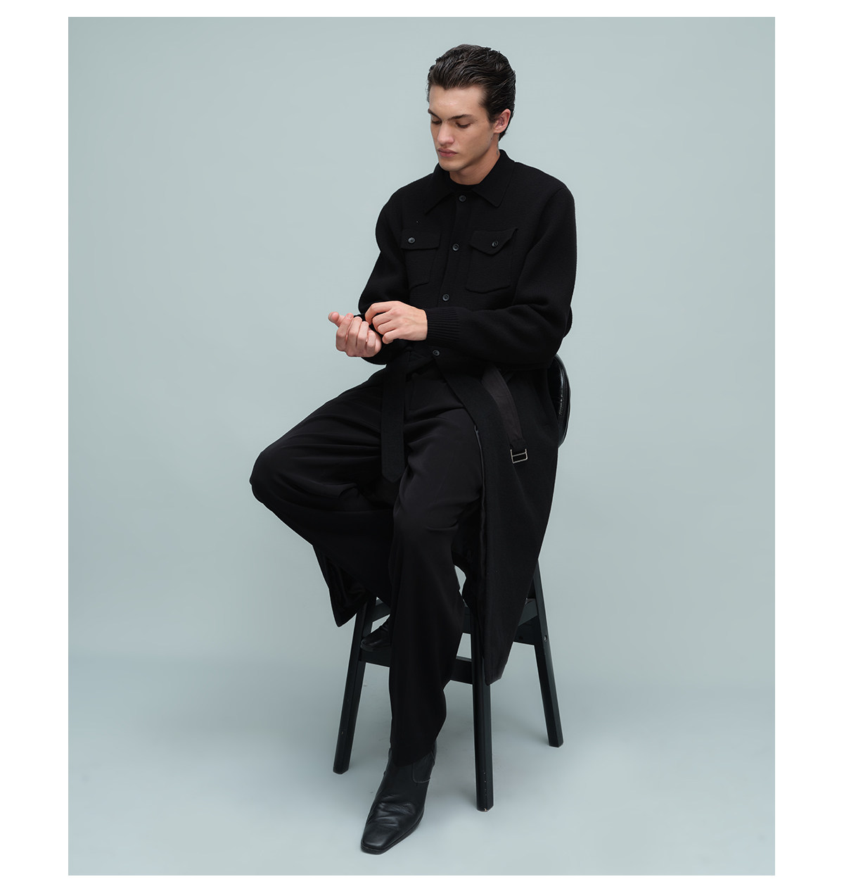 Slight Vogue Black Drop-Shoulder Long Coat