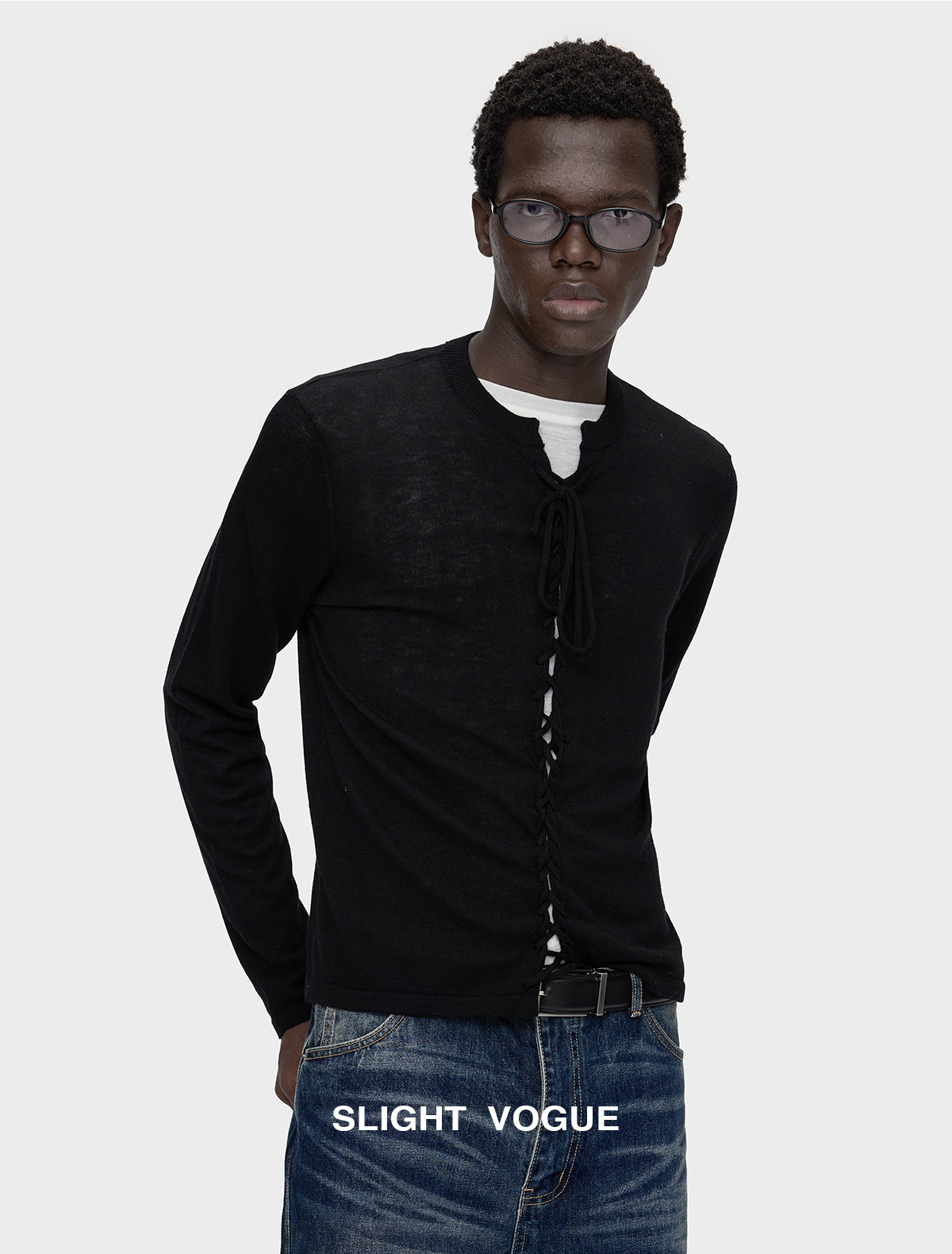 Slight Vogue Wool Braided Tie-Front Knit T-Shirt