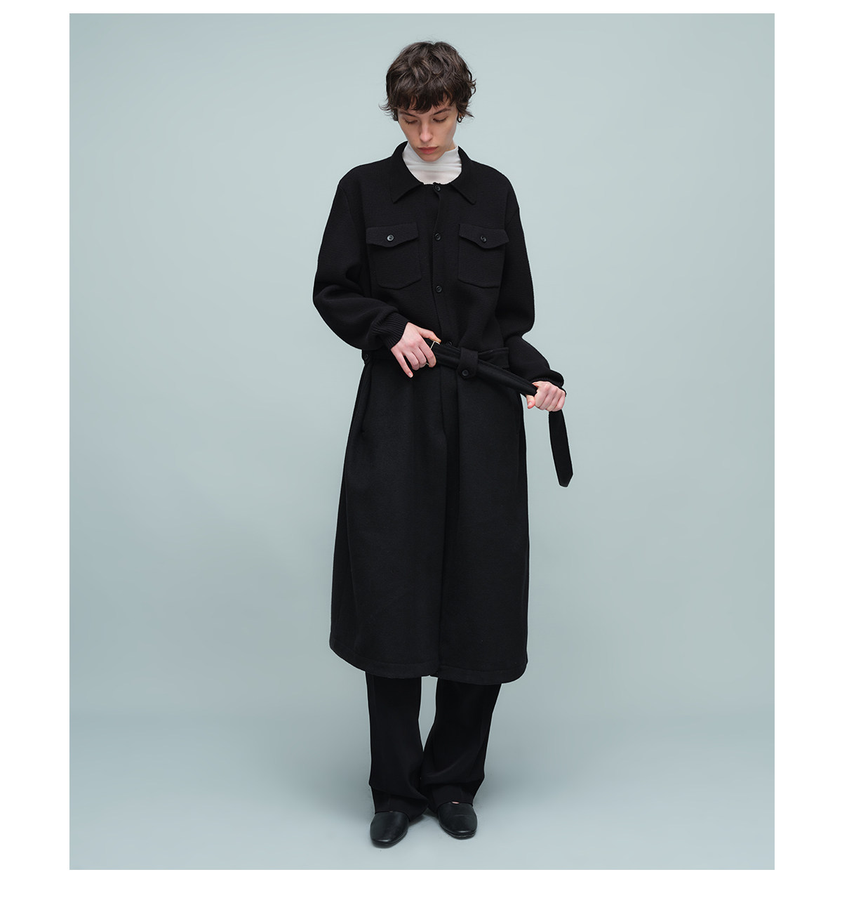 Slight Vogue Black Drop-Shoulder Long Coat
